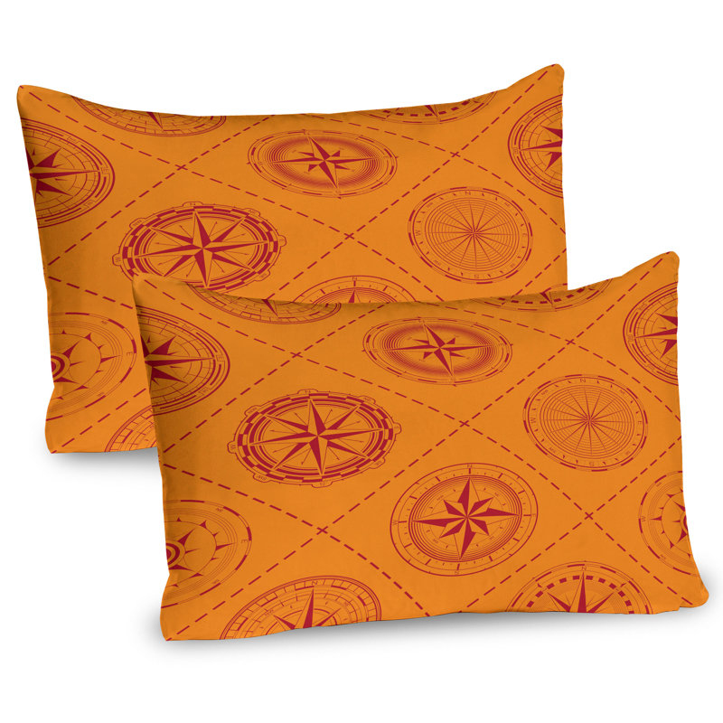Ensemble de 2 taies décoratives Ambesonne Compass Windrose en losanges orange et vermillon