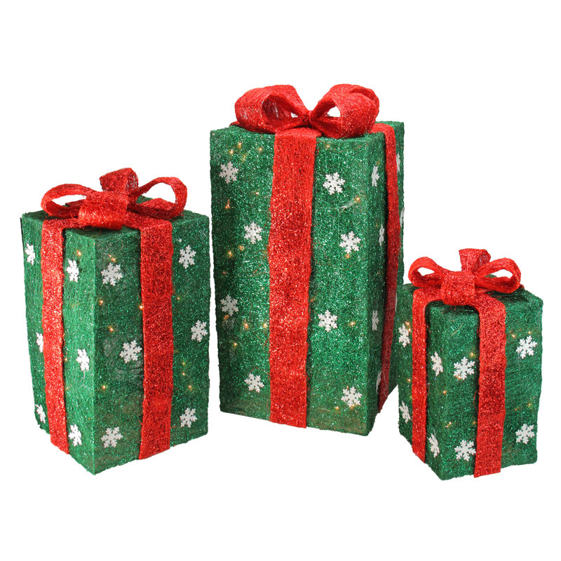 Ensemble de 3 grandes boîtes-cadeaux lumineuses vertes