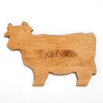 CPS Maple Wood Family Name Wood Cow Cutting Board with Custom Name Laser Engraved Cutting Board