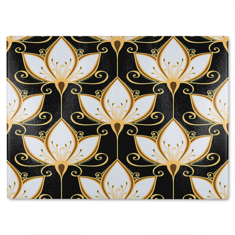 Floral Pattern Glass Chopping Board, 28cm L x 20cm W
