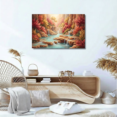 Ensemble de 1 tableau sur toile représentant une cascade d'automne