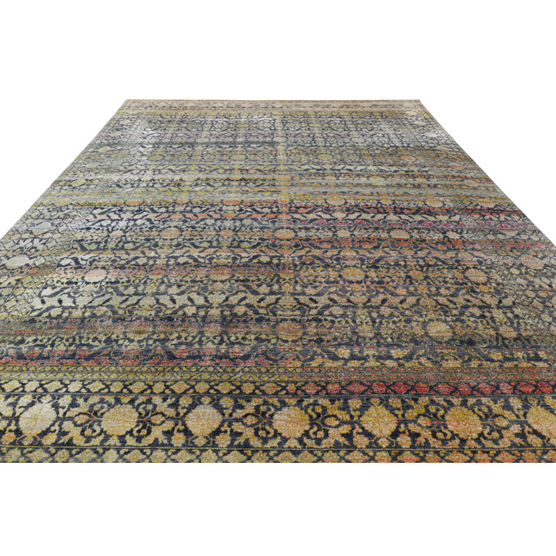 Rug & Kilim’S Oversized Samarkand Style Rug In Navy Blue With Floral Patterns