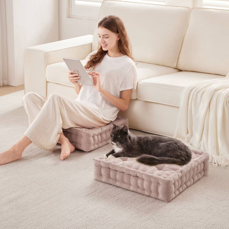 1- Piece 24x24" Poly Chenille Square Floor Pillow Cushion, Blush