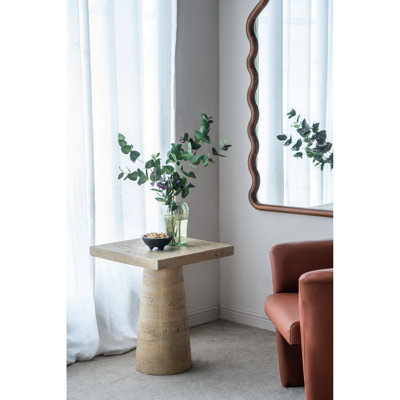 Table d'appoint 20 po x 20 po x 24 po en magnésium crème, base piédestal, plateau carré, polyvalent pour tables de chevet, tables de hall d'entrée, supports à plantes, décor contemporain 20 po x 20 po x 24 po, fait, plusieurs espaces, conception, convient