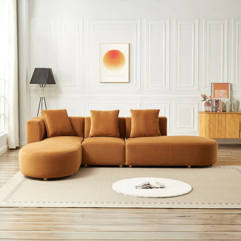 Canapé modulaire en velours pour salon, Orienté à gauche (vu de face)
