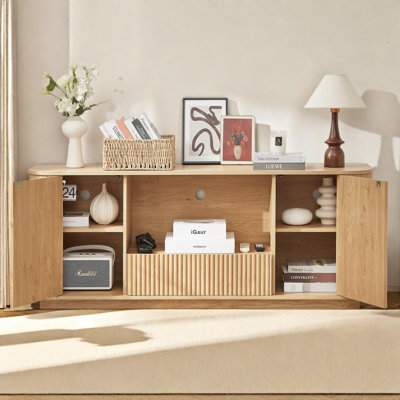 Meuble télé 64 pouces avec buffet arrondi et armoire de rangement à rayures verticales