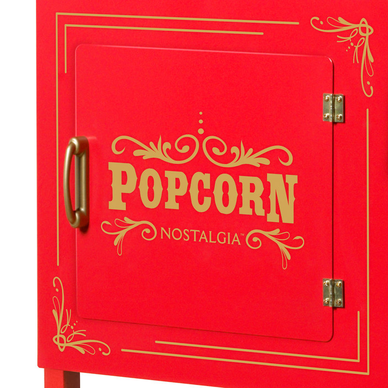 Vintage Red and Gold Hot Oil Popcorn Machine with Cart