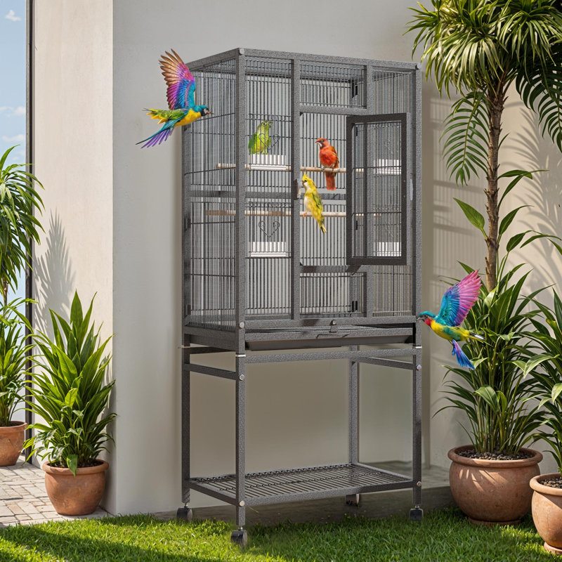 Cage de vol à tête plate en métal avec roues 53,90 po Firdaws