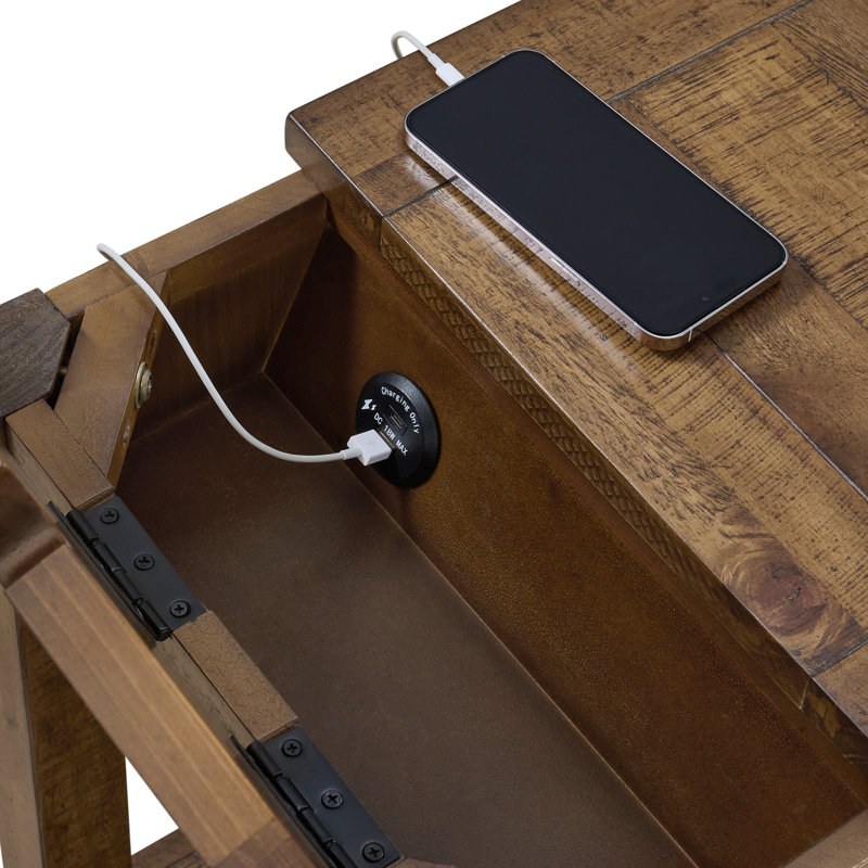 Sarcoline Solid Wood Chairside End Table With Charging Station, Natural