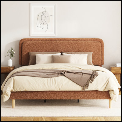 King Bed Frame with Plush Upholstered Headboard, Height-Adjustable, Sturdy Construction, No-Spring Mattress Compatible