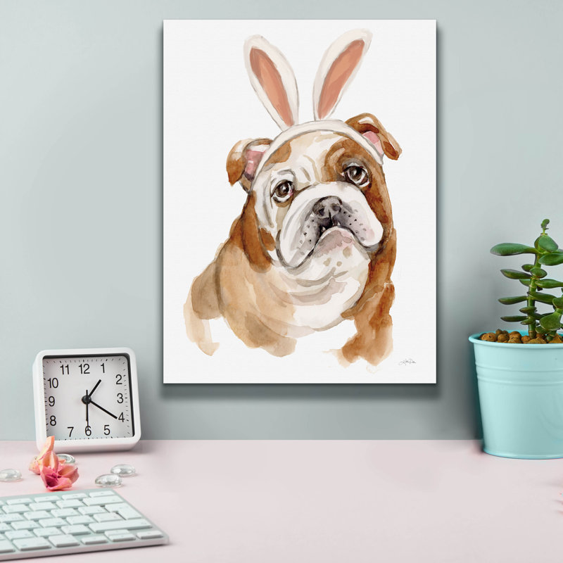 «Pâques Bulldog» par Katrina Pete, art mural sur toile, 12 po x 16 po