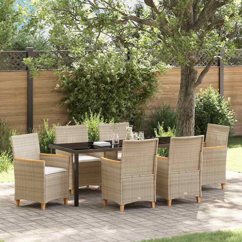  Ensemble de salle à manger de jardin 7 pièces en poly rotin beige, Beige