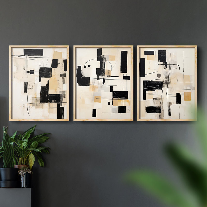 Abstract  Series  CXXV  -Set Of 3 Framed Giclee Prints -Ready to Hang, Natural Framed, 10" H x 8" W