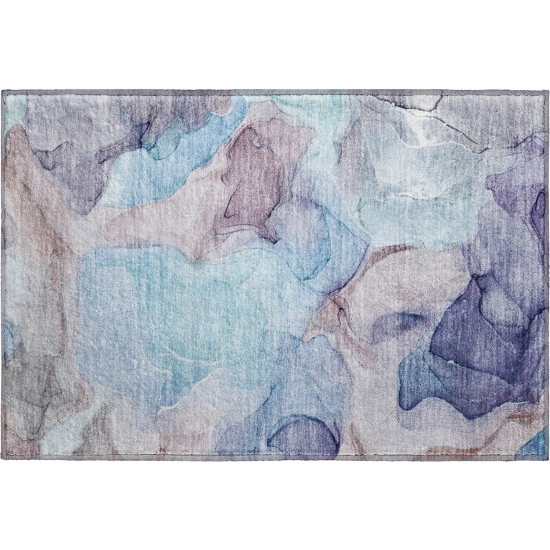 Premium Machine Washable Cerrito AMF504 Navy Rug, Rectangle 1'8" x 2'6"