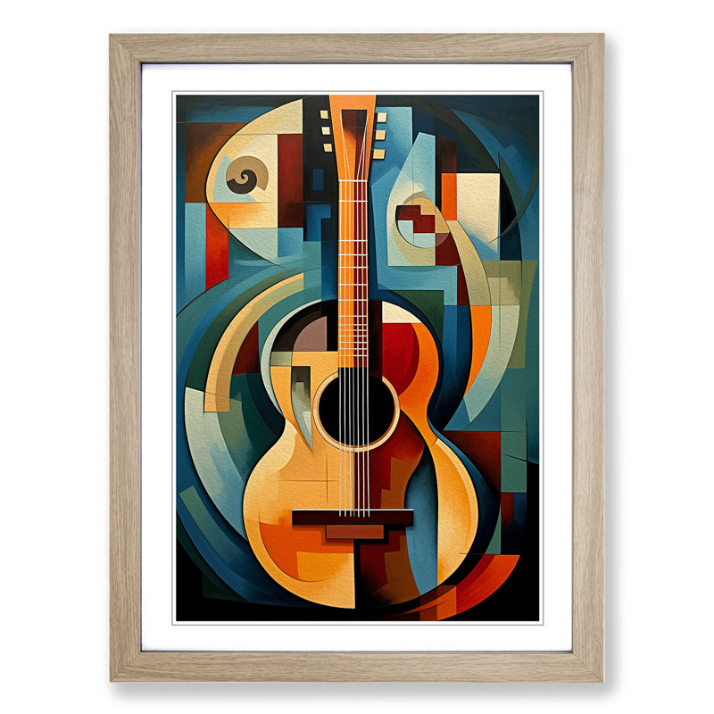 Guitar Cubism - Single Picture Frame Print on Wood