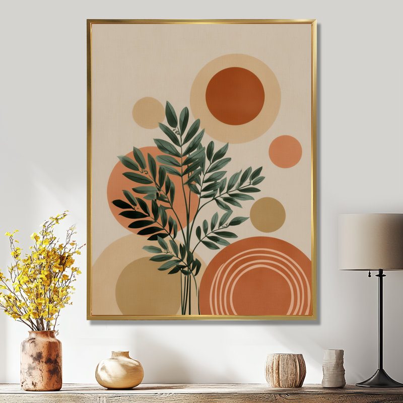 Green And Orange Minimalism Herb Elegance - Botanicals Wall Decor, Green Botanical Framed Wall Art, 32" H x 16" W, Gold