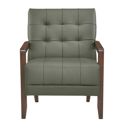 Fauteuil en cuir avec finition noyer et coussins attachés