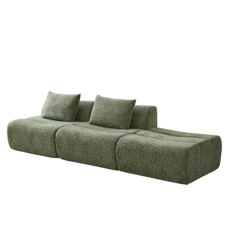 Modular 3-Seater Sofa Modern Armless Couch, Green Chenille