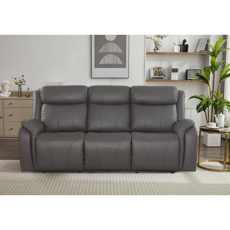 Edder Upholstered Vegan Leather Power Reclining Sofa With USB Port, Gray Leather