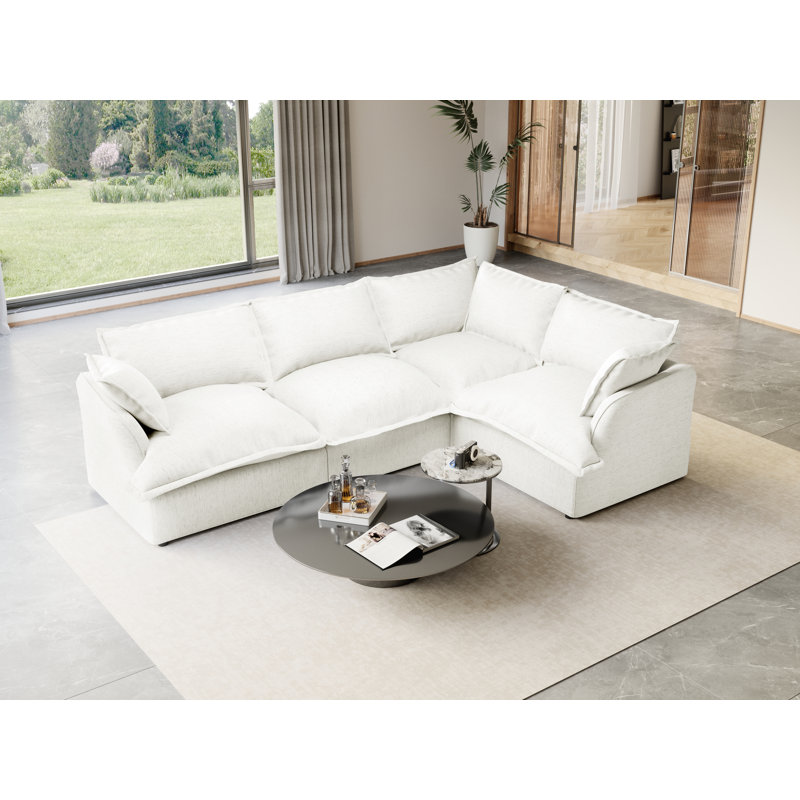 Canapé modulaire rembourré en duvet, canapé convertible Comfty, Mélange de lin blanc