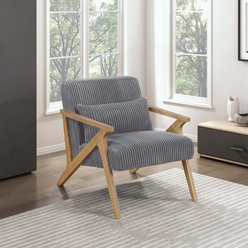 Chaise d'appoint en velours côtelé avec coussin, structure en bois d'hévéa massif, Gris