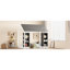 Lit en bois gris pour maison simple avec clôture, toit et armoire de rangement