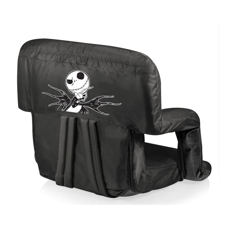 Black Polyester Reclining Stadium Seat with Jack Skellington Design