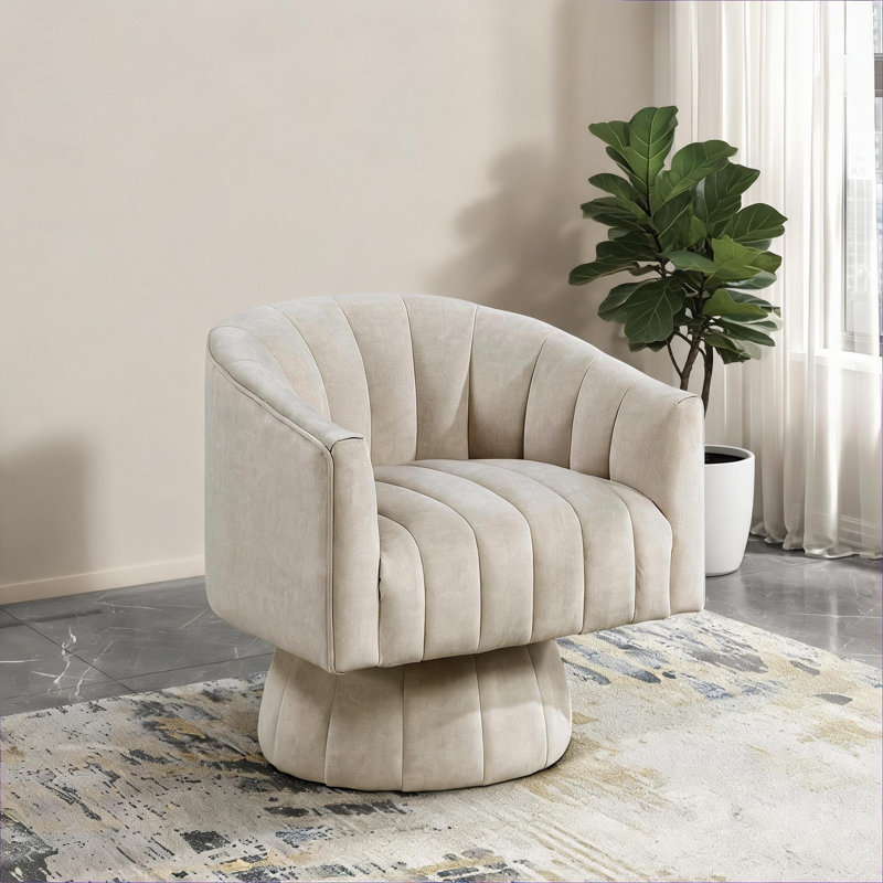 Fauteuil d'appoint pivotant en velours Taupe 360, siège confortable à dossier demi-tonneau pour salon, 1 pièce pour adultes