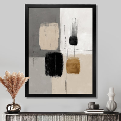 Black Shapes With Grey Minimalism Abstract Blend - Minimalism Wall Art, Grey Minimalist Canvas Print