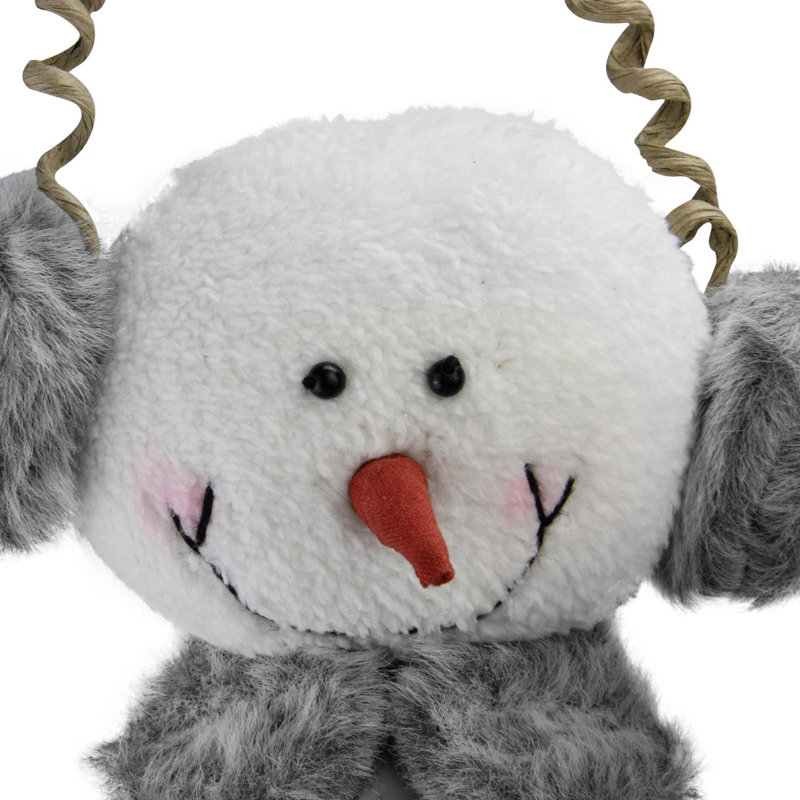 Figurine bonhomme de neige 15,5 "blanc d'hiver et gris fumé avec cache-oreilles