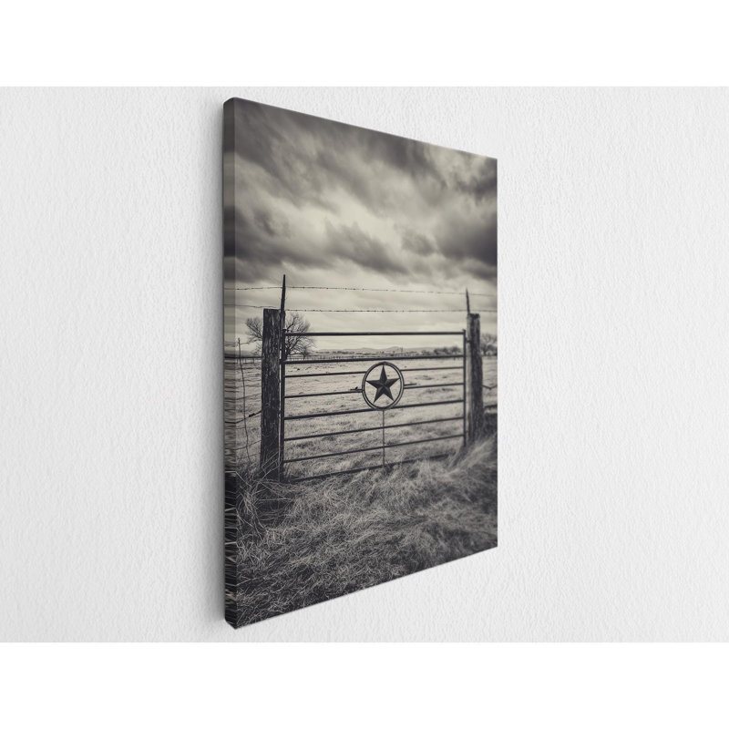 Impression sur toile «Texas Ranch Gate» - décoration murale Lone Star - reproduction de photo Western rustique