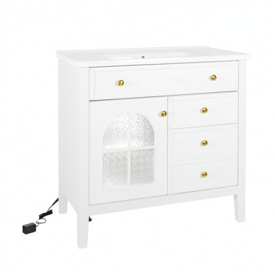 Armoire de salle de bain spacieuse de 35,6 pouces avec éclairage activé par le mouvement et tablettes réglables, pour un rangement organisé