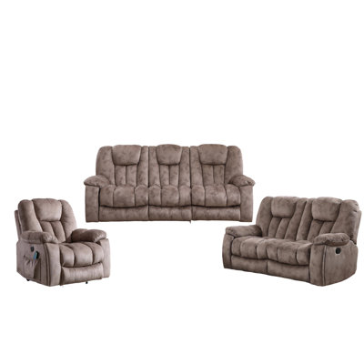 3-Piece Microfiber Reclining Living Room Set With Power Lift Recliner, Manual Loveseat, And Manual Sofa