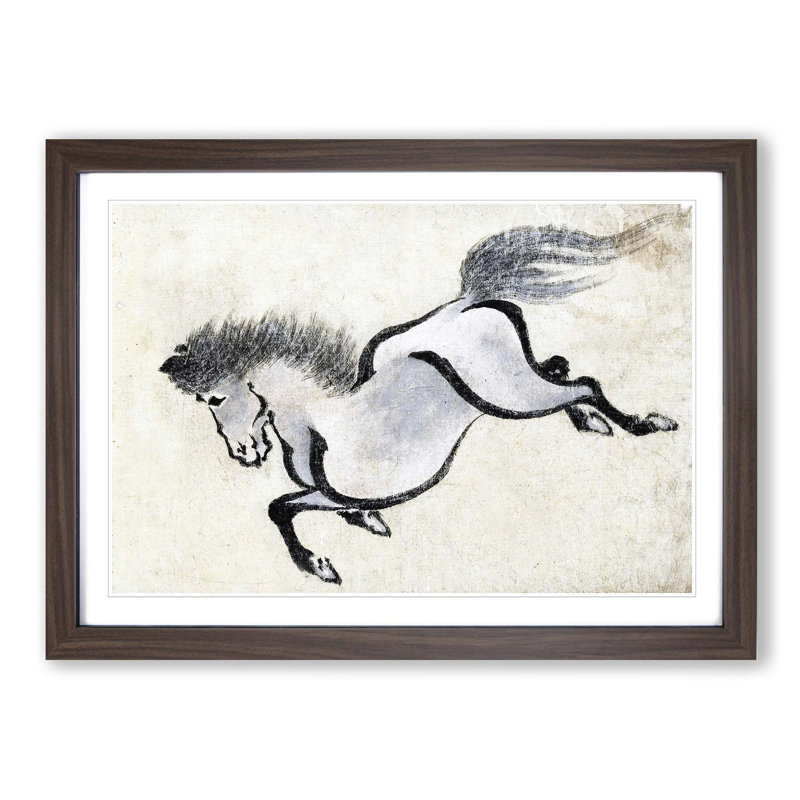 Running Horse by Katsushika Hokusai - Picture Frame Painting Print, Walnut Framed, 36cm H x 48cm W x 2cm D
