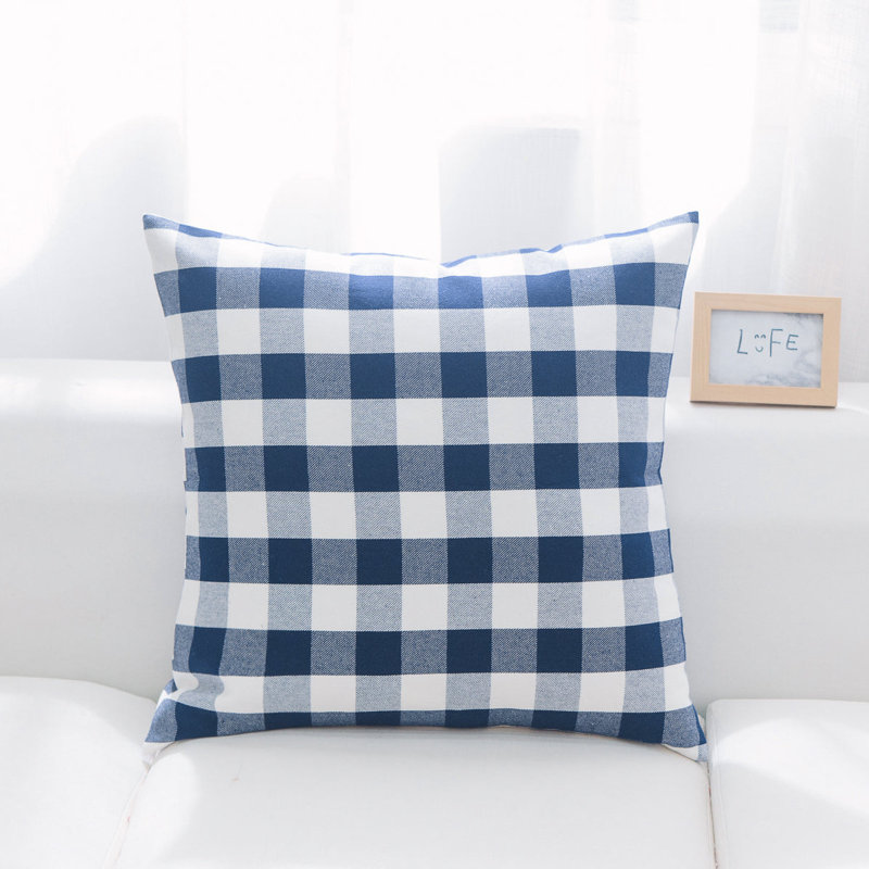Oreiller réversible en coton Buffalo, Bleu / blanc, H 18 po x l 18 po, Pas de bourre