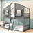Ackworth Twin over Twin Wooden Bunk Bed with Roof, Safety Guardrails and Ladder-976645309