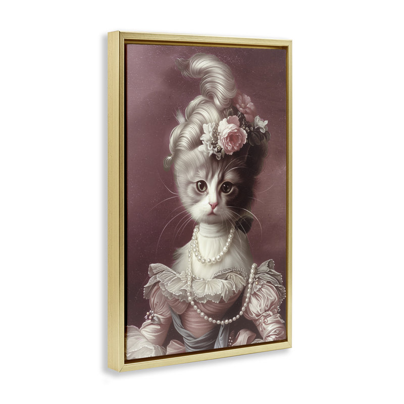 "Your Catness", art mural encadré doré sur toile, design par Annabelle Hall, H 31 po x l 21 po, Cadre flottant gris lustré