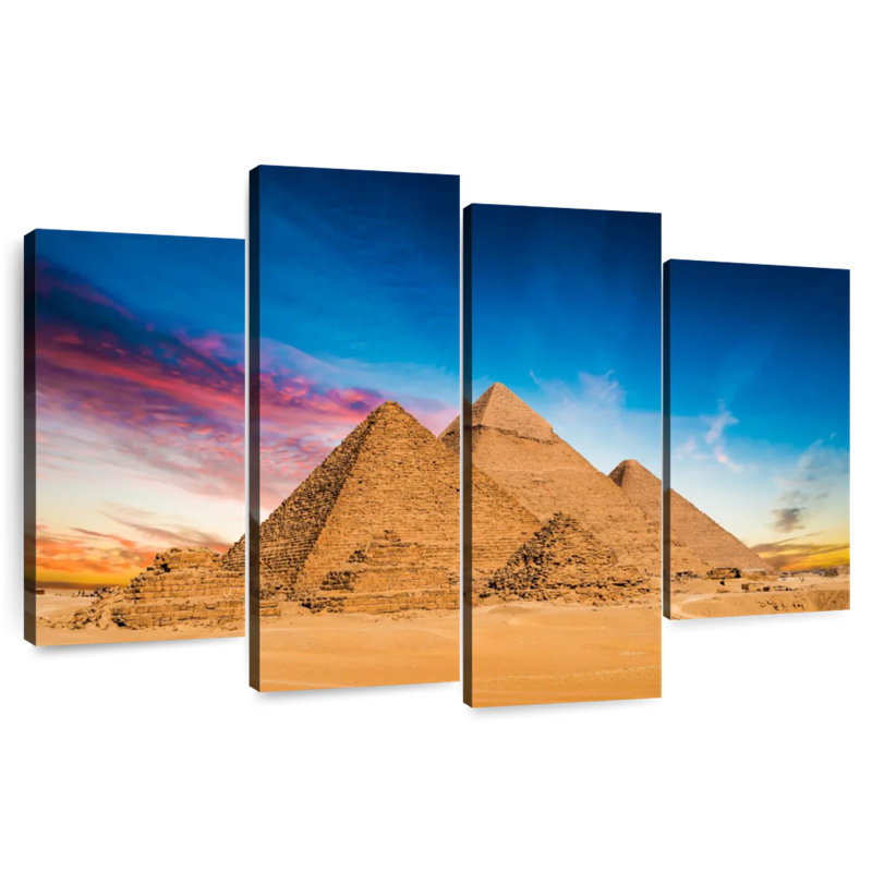 Pyramides d'Adella de Gizeh au coucher du soleil, H 54 po x l 84 po