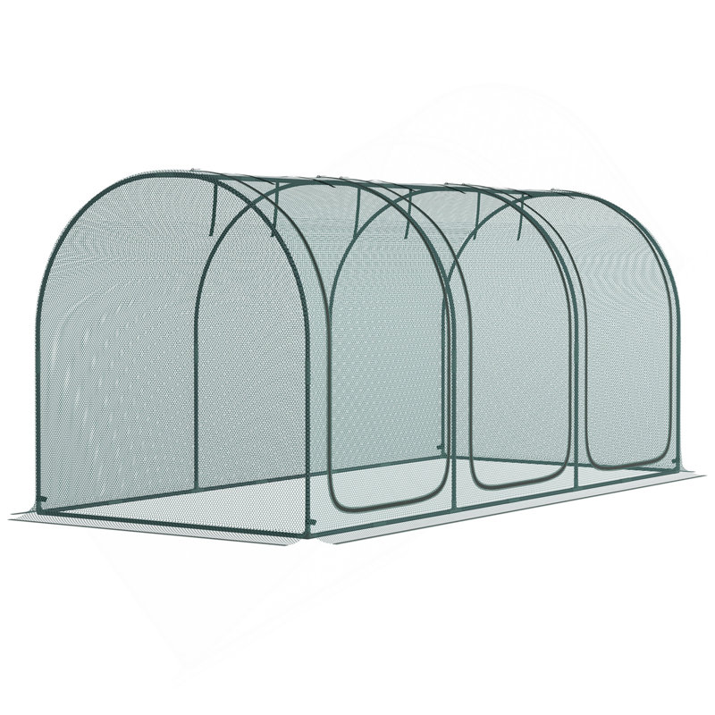 Outsunny 9' X 4' Crop Cage, Plant Protection Tent With Three Zippered Doors, Storage Bag And 6 Ground Stakes, For Garden, Yard, Lawn, Green