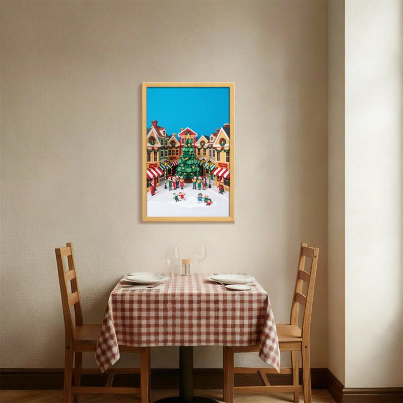 Scène de village de Noël avec un arbre et des gens
