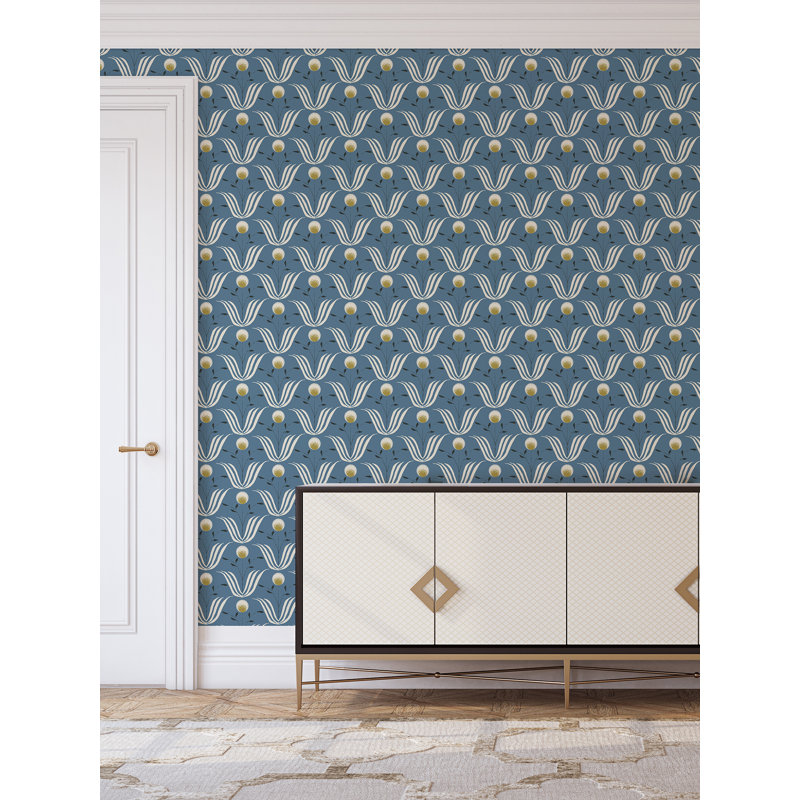 Lady Charlotte Spring Bloom 10' L x 24" W Wallpaper Tile, Shell, Faux Grasscloth