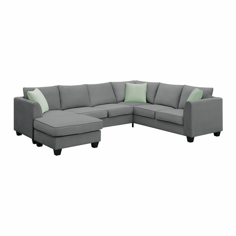 Anissia 112" W x 87" D Sectional Sofa Couches , 7 Seats Modular Sectional Sofa with Ottoman, L shaped couch with 3 Pillows