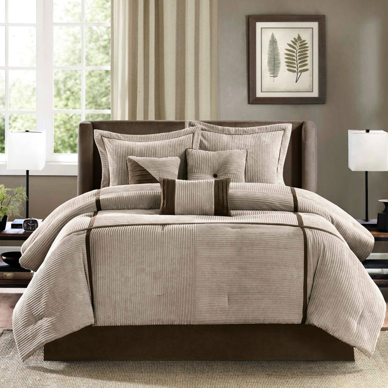 Édredon en velours côtelé Taupe 7 pièces, Édredon grand + 6 pièces supplémentaires