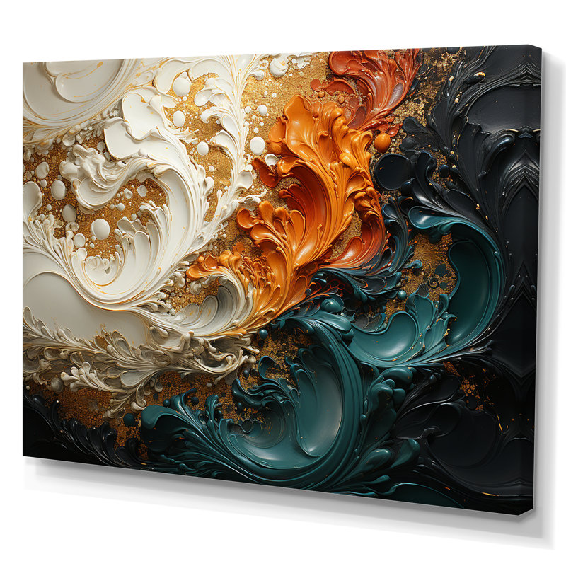 Orange et vagues ondulées oranges et mélodie IV - art mural abstrait, Toile tendue, H 30 po x l 40 po x P 1,5 po