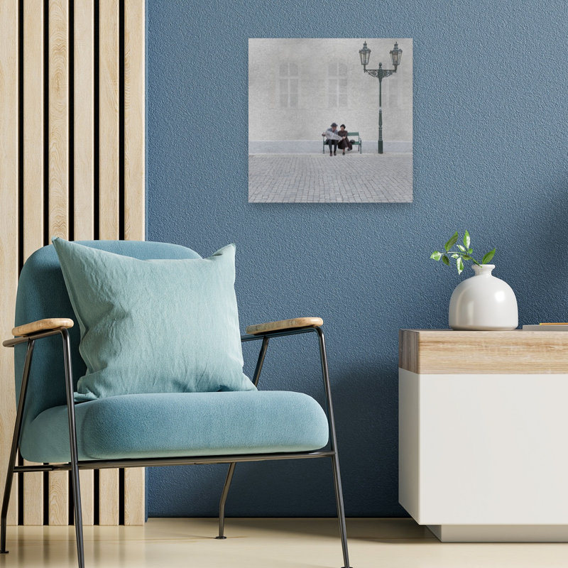 Quiet City Bench Moment Classic Peaceful Retro City Wall Art Print 1 Piece Wrapped Canvas Wall Art, 45.72cm H x 45.72cm W