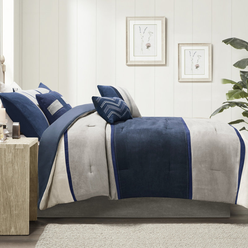 Couette King Blue - Faux daim 7 pièces, taille standard avec coussins décoratifs