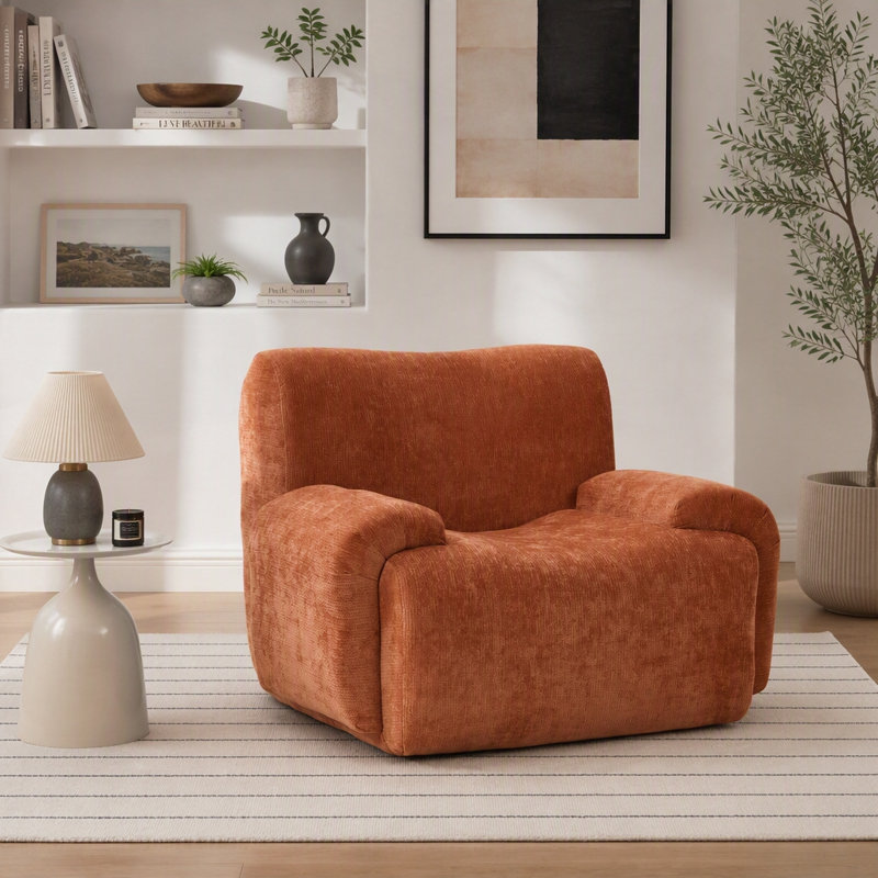 Fauteuil d'appoint surdimensionné en chenille avec siège profond, aucun assemblage requis, Chenille orange