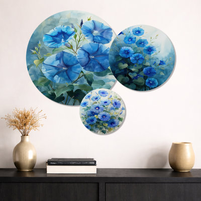 «Garden of Blue Dreams Morning Glory Flowers I», impression murale à 3 panneaux floraux