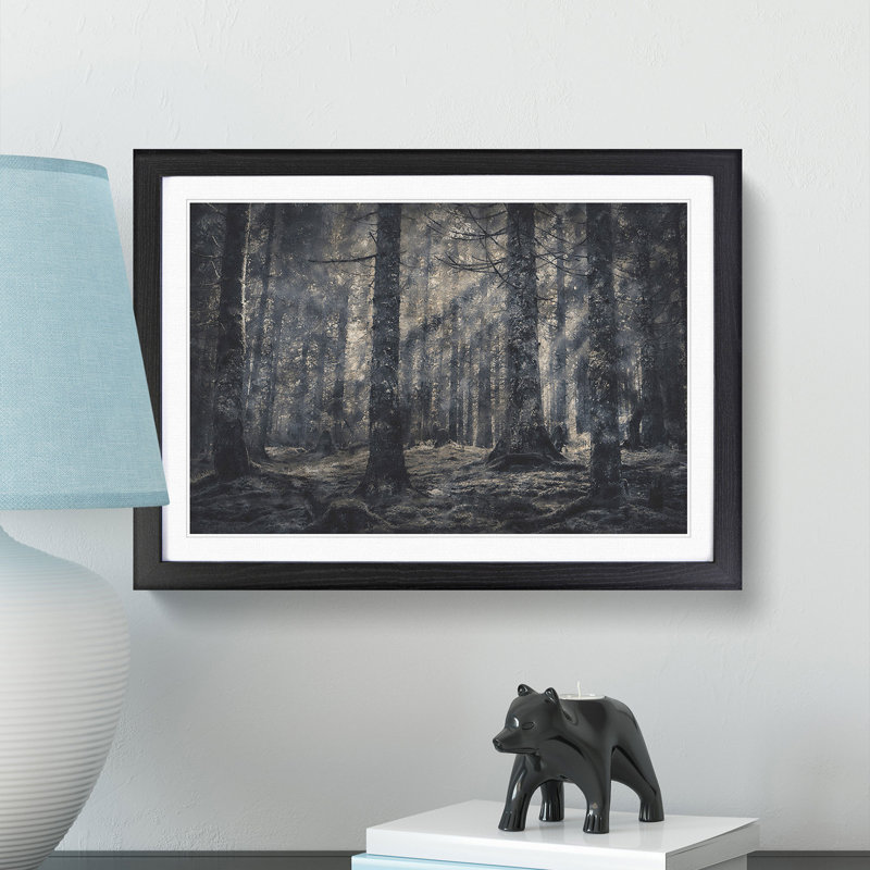Pine Tree Forest - Picture Frame Graphic Art Print, 24cm H x 33cm W x 2cm D, Black