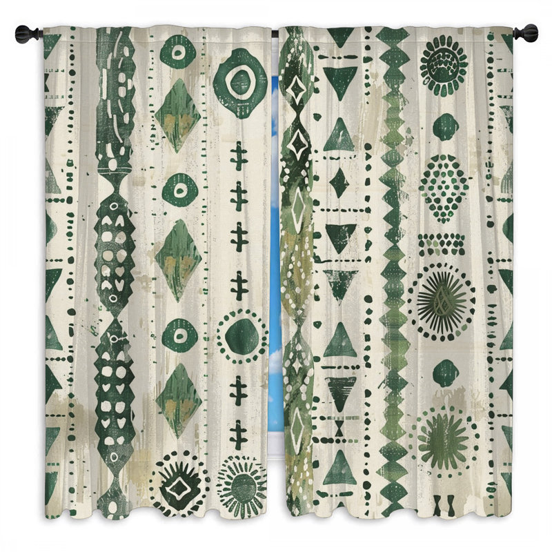 Rideaux vert obscurcissant à motif tribal - 2 panneaux, 40 po x 50 po - 2 panneaux, Transparent